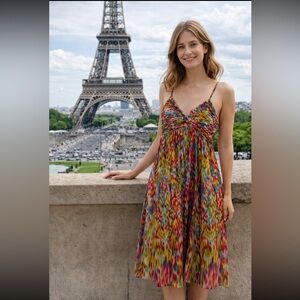 Donna Morgan Neon Abstract Silk Chiffon Midi Dress Size 6